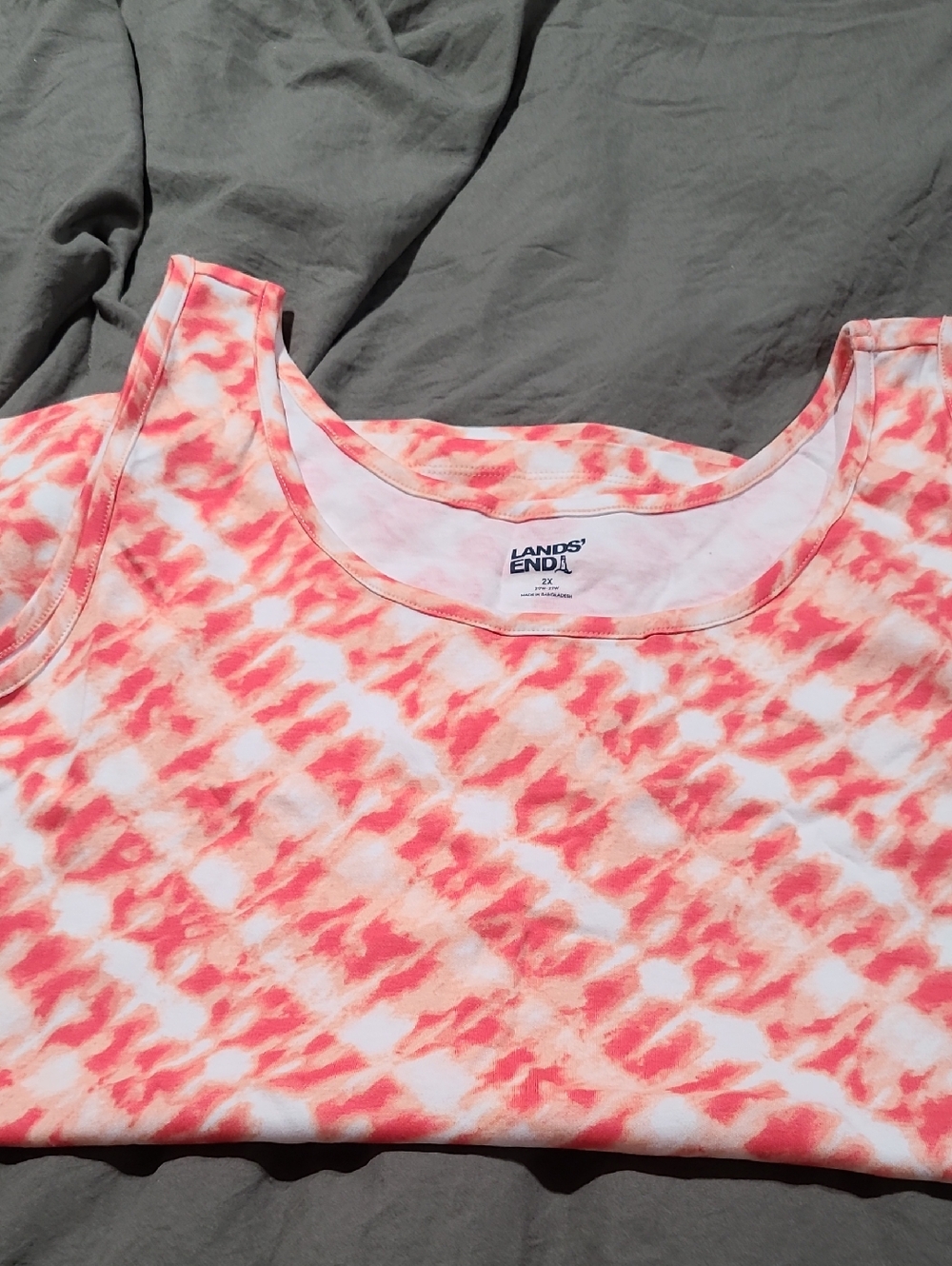 Lands' End Coral and White Tie-Dye Tank